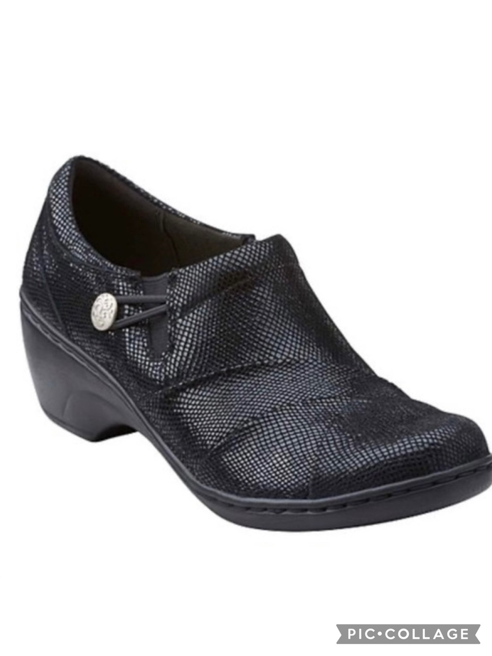 Clarks Channing Ann Loafers Wedge Black Leather 7.5 Casual Office Comfort Light